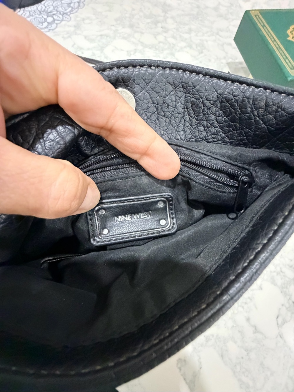 Nine West Black Leather Belt Bag with Interior Zip Pocket and Logo Patch
